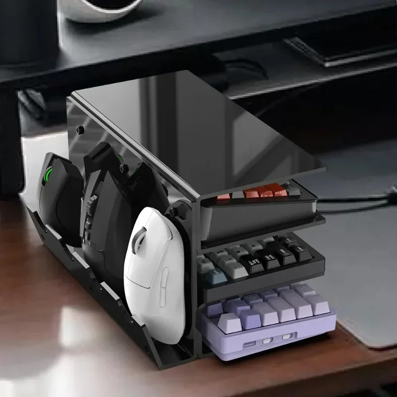อะคริลิคขาตั้งแล็ปท็อป 3 ชั้นคีย์บอร์ด Ergonomic โปร่งใสสําหรับ Macbook HP Dell เกม Mouse Storage Rack