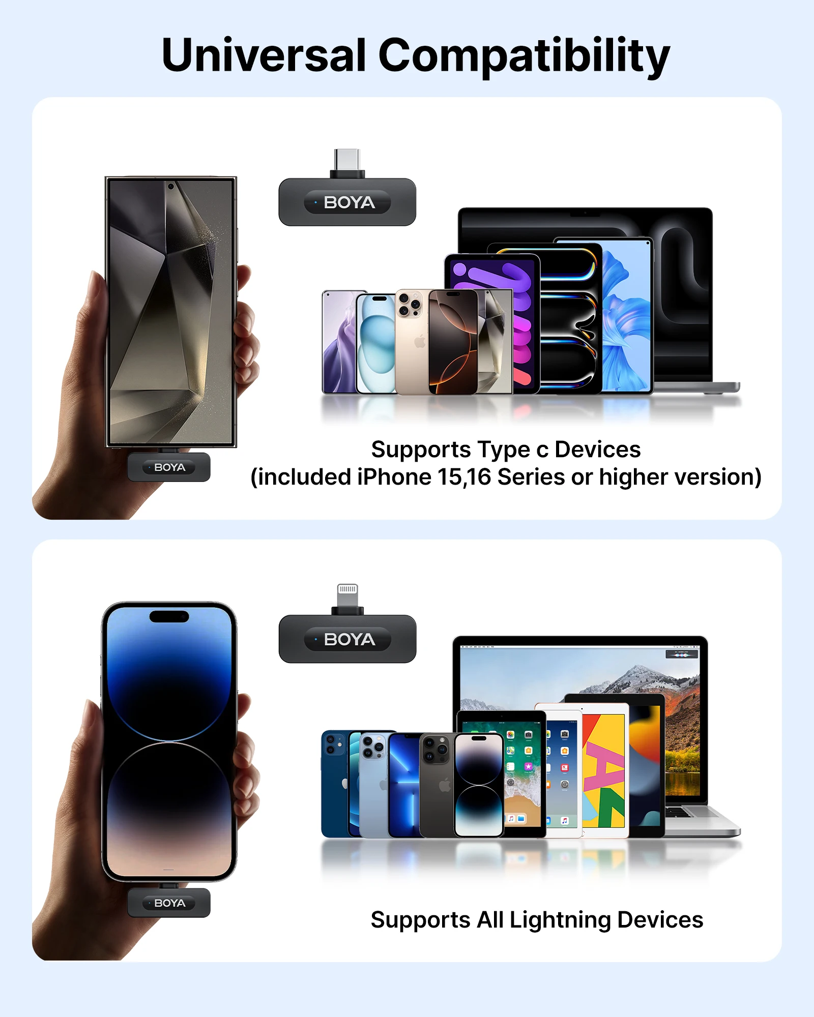 BOYA BY-V3 inalámbrico Lavalier solapa Mirophone micrófono recargable con cancelación de ruido para iPhone Android cámara transmisión en vivo Vlogging