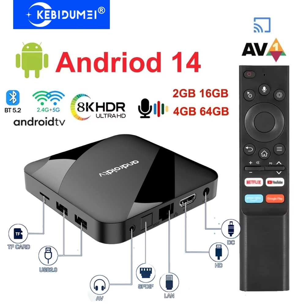 8k 4k android 14 tv box bluetooth 5.2 atv 4gb 64gb set top box av1 s905w2 quad core 2.4g 5g duplo wifi voz remoto media player