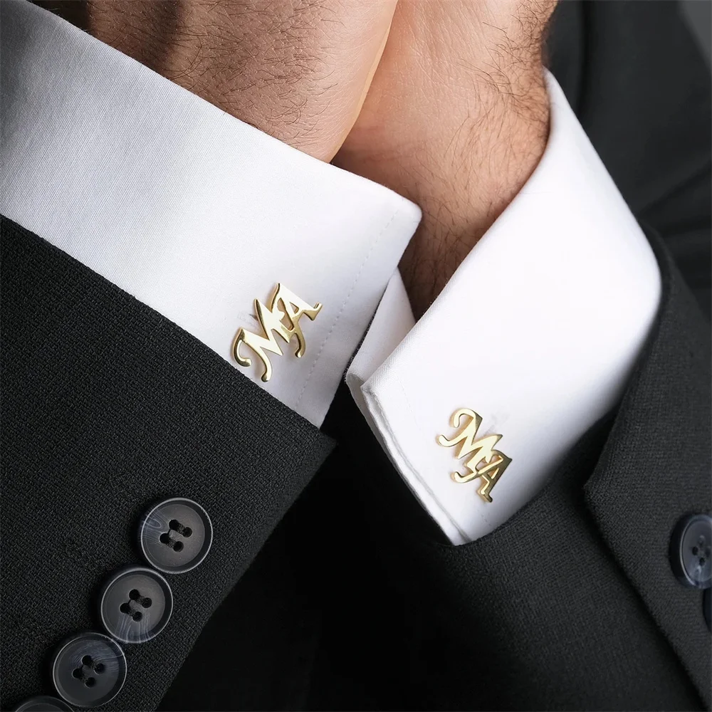 Gemelos Tangula personalizados de acero inoxidable para hombre, gemelos con iniciales para novio con caja de regalo de roble, regalo de joyería para novio y boda