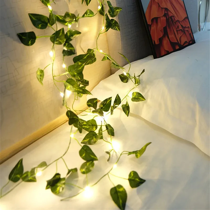 12/10/2m Falso Foglia Verde Ivy Vite con Luci A LED Casa Arredamento Camera Da Letto Matrimonio Incandescente Pianta Artificiale Ghirlanda Complementi Arredo Casa