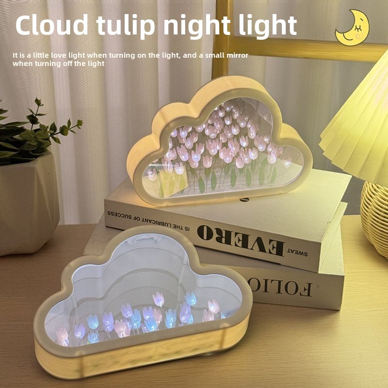 Tulipán nube mar de flores luz nocturna hecha a mano luz creativa atmósfera luz transparente Qixi amantes regalo decoración de escritorio