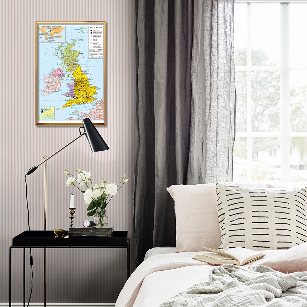 42*59Cm Vương Quốc Tuyến Giao Thông Bản Đồ Bản Đồ Chính Trị Trong Tiếng Pháp Tường Poster Tranh Canvas Đồ Dùng Học Tập trang Trí Nhà Cửa