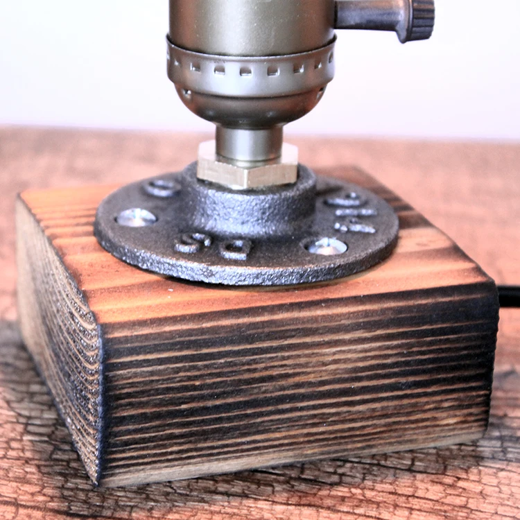 Luces de mesa LED industriales con interruptor, lámpara de escritorio de madera, decoración Retro para el hogar, regalo de arte creativo, luz nocturna