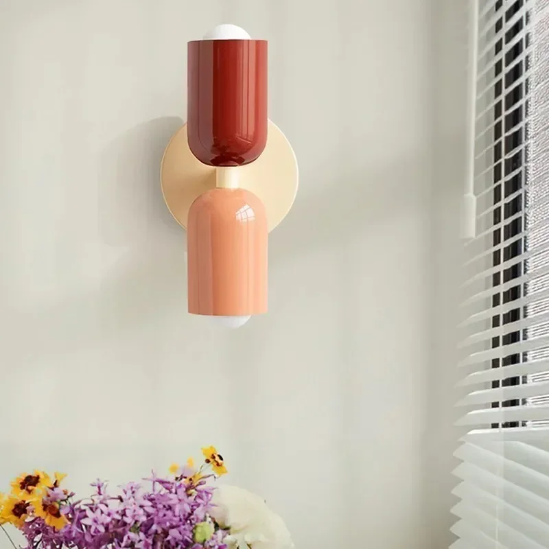 Nordic LED โคมไฟติดผนัง Minimalist ครีม Double Head Light สําหรับห้องนั่งเล่นห้องนอนข้างเตียง Study ตกแต่งในร่มโคมไฟ