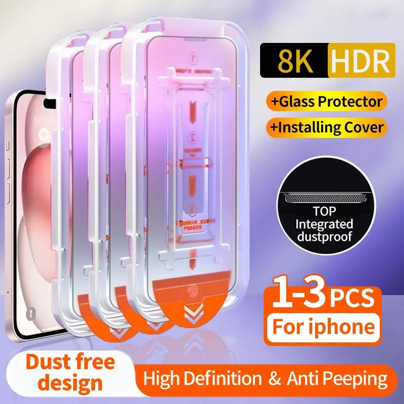 1–3 Stück ölabweisende Beschichtung, staubfrei, einfache Installation, Displayschutzfolie für iPhone 16e 15 14 13 12 11 Pro Max Plus Mini XS Glas