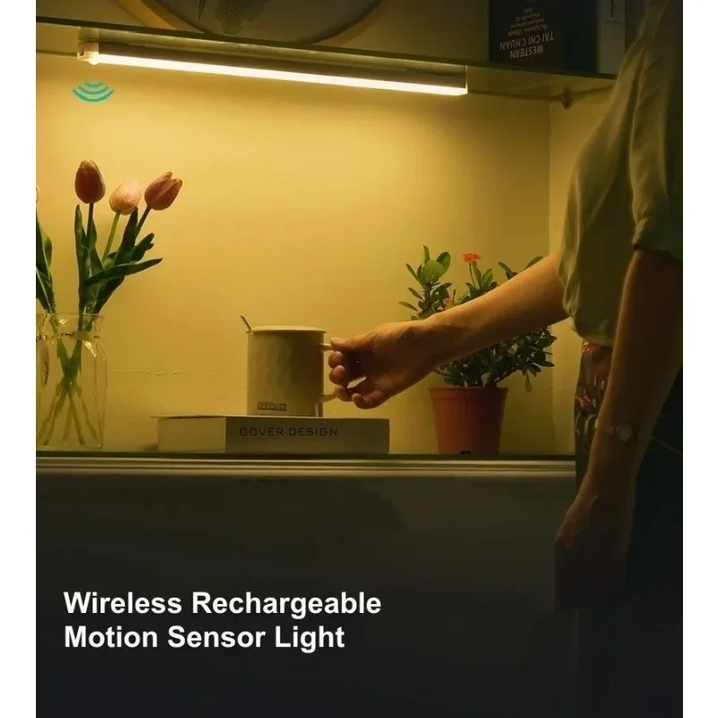 Bezprzewodowa lampka nocna LED z czujnikiem ruchu, ładowana przez Type-C, do szafek, garderoby, podświetlenie kuchni, schodów, sypialni.