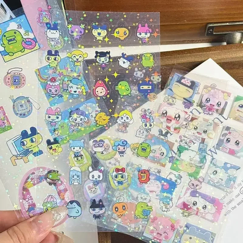 Adorables pegatinas de Tamagotchi, parche Meeton con Flash láser temprano Vintage, papel de doble Material para libro electrónico, regalo DIY de móvil