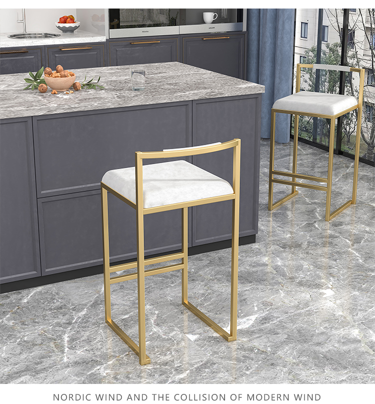 Taburete de Bar moderno de lujo con respaldo, silla alta con marco de hierro para el hogar, cocina, mostrador de Bar, taburete escandinavo para uso comercial