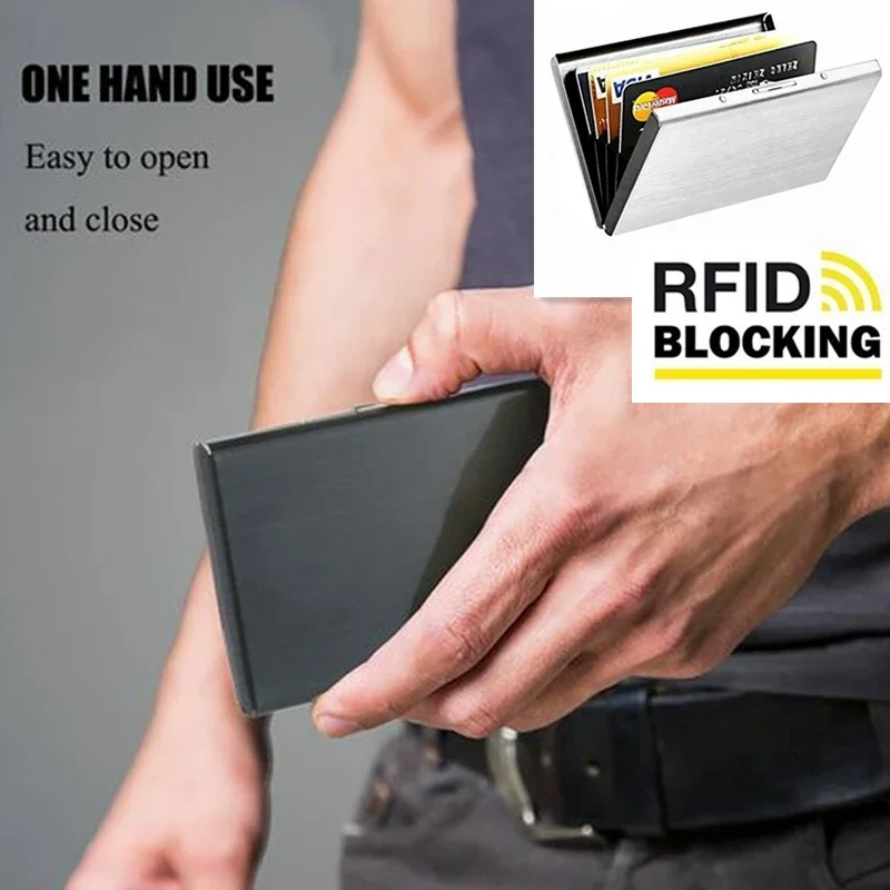 RFID Credit Card Holder Stainless Steel Business Card Holder ID Card Case Slim Metal Wallet