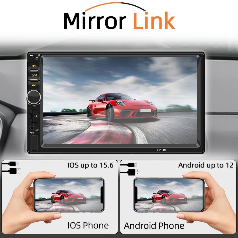 Hippcron 7 "autoradio 1 Din multimediaspeler Ondersteuning Carplay Android Auto HD touchscreen FM AUX-ingang BT Mirror Link TF-kaart