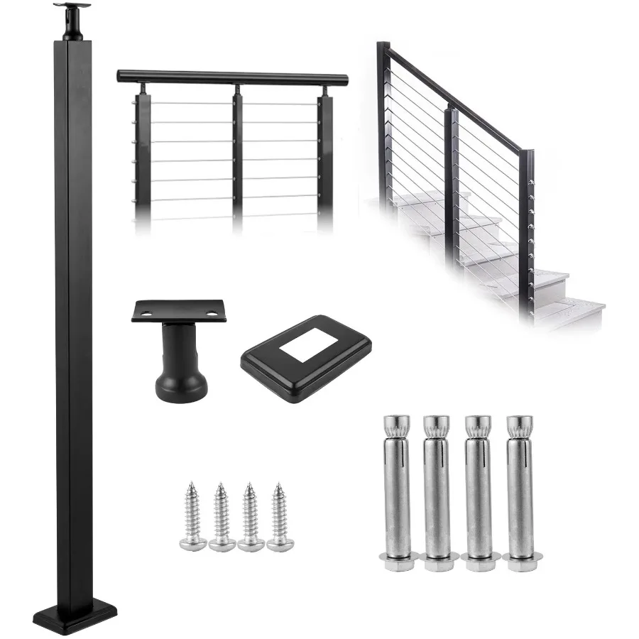 Cable Rail Post Level Deck Stair Post 42 x 0.98 x 1.97" Cable Handrail Post Stainless Steel Brushed Finishing Deck Railing DIY