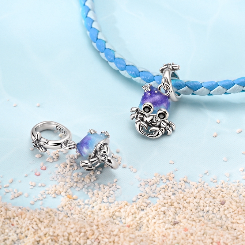 925 Sterling Silver Charms Beads Summer Ocean Turtle Crab Beach Shell Blue Charm Pendants For Women DIY Bracelet Jewelry Gift