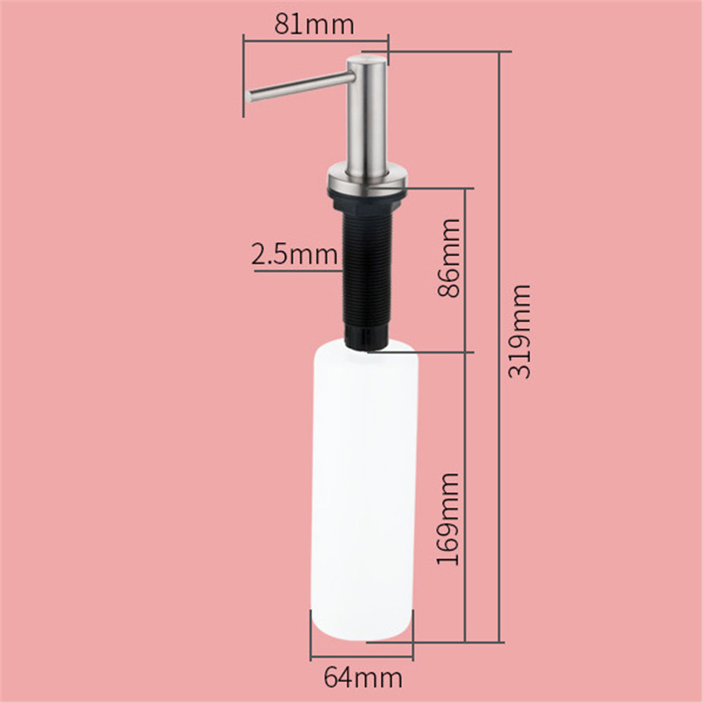 Kitchen Sink Lotion Dispenser Built-in Design Liquid Soap Bottle with Stainless Steel Head Hand Press Detergent Soap Dispenser