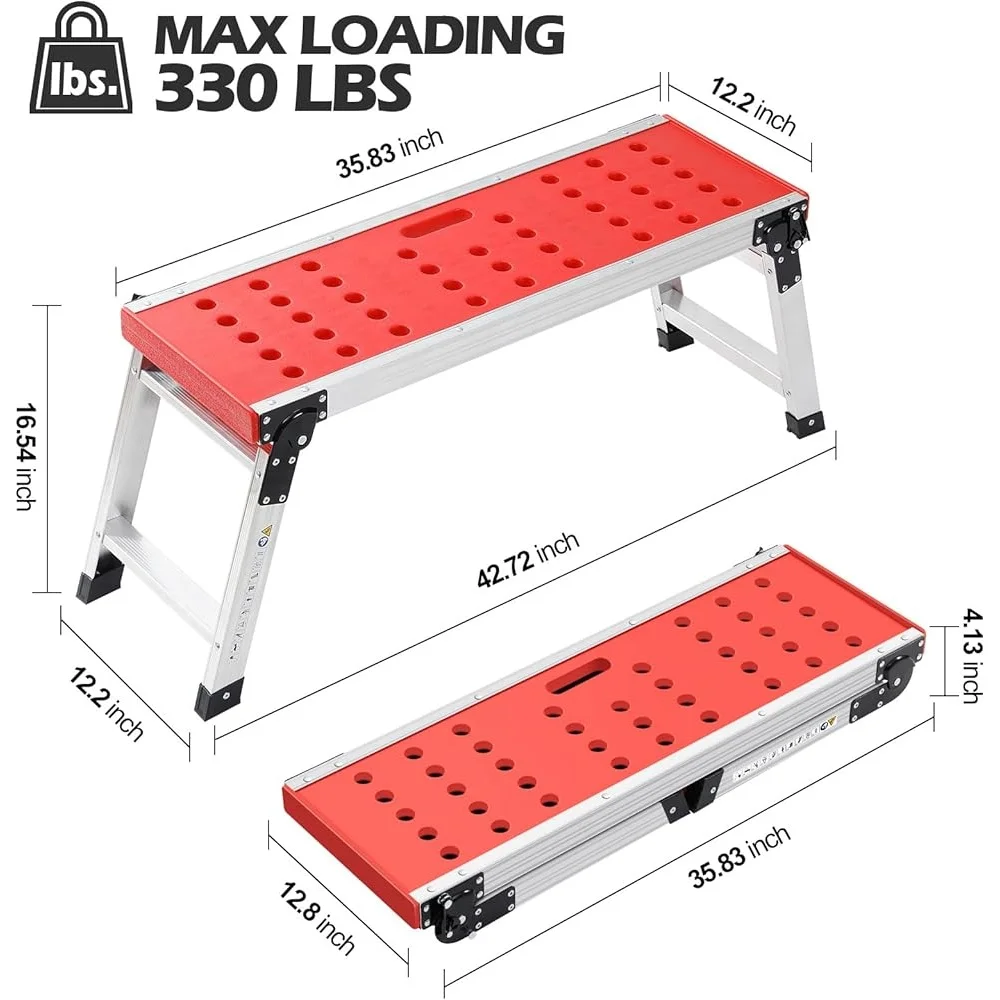 Folding Adjustable Step Ladder Heavy Duty Work Platform Anti-Slip Feet Lightweight Portable Multi-Functional with Safety Lock