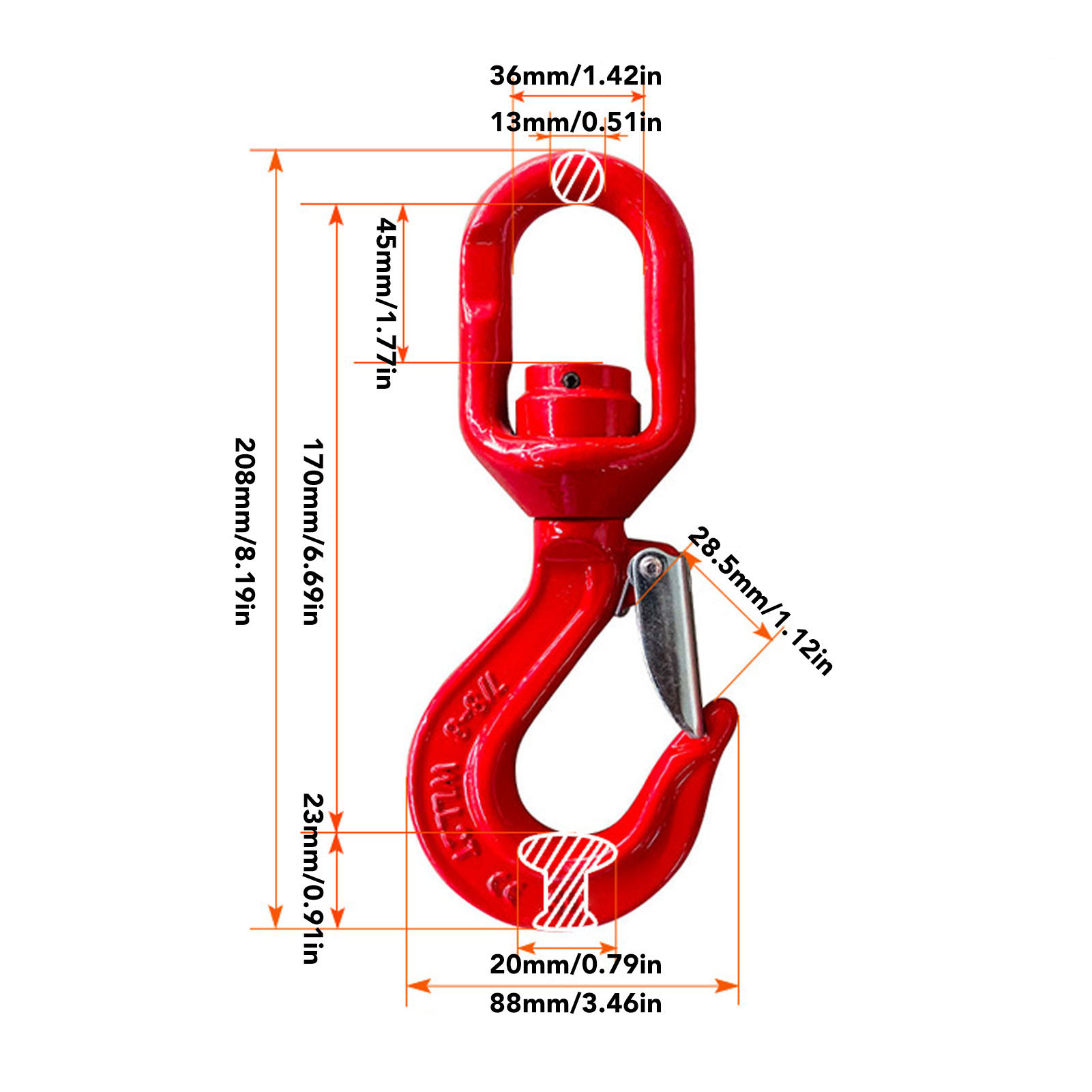 Alloy Steel Swivel Lifting Hook, Rolamento de carga, Heavy Duty, Guindaste, 2 Ton