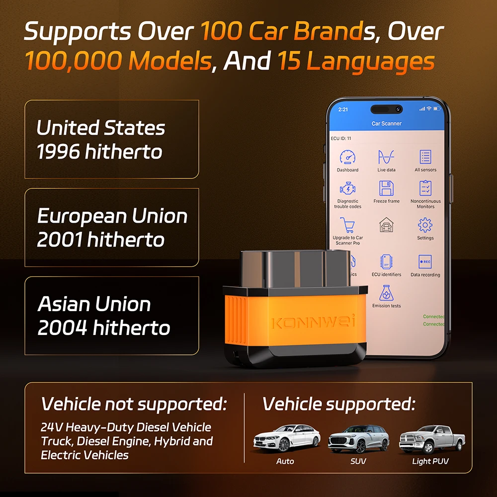 Konnwei kw905 elm327 obd2 scanner bluetooth 5.0 ferramenta de scanner de falhas do motor obdii leitor de código ferramenta de diagnóstico para android/ios