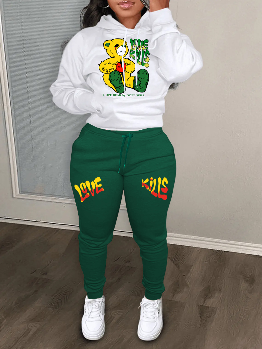 Conjunto de sudadera con capucha y bloques de Color con estampado de letras para otoño e invierno de talla grande, conjunto de chándal femenino informal de manga larga para uso diario