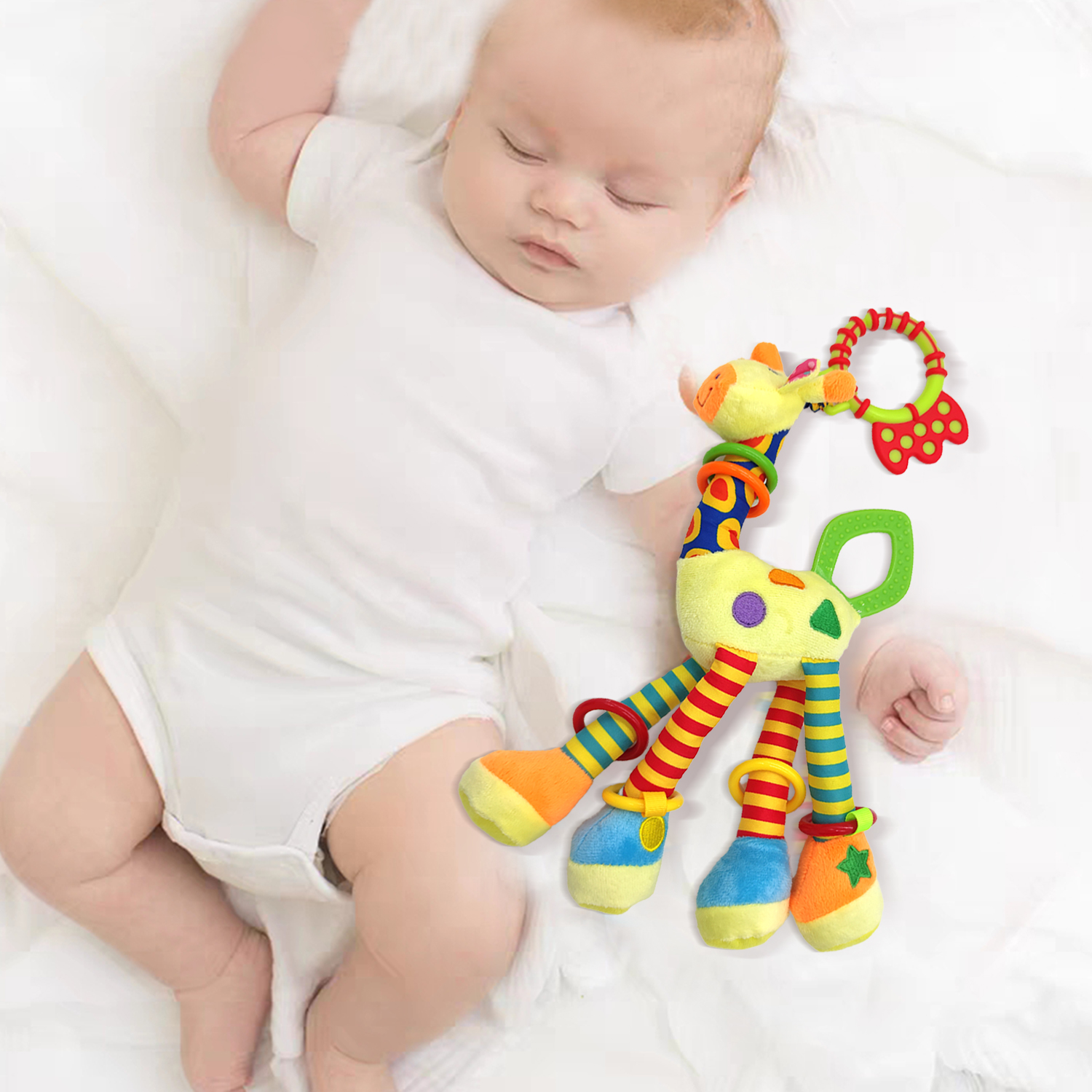 Zachte giraffe dier handbel rammelaar pluche loopstoeltje bed hangend speelgoed baby vroege onderwijs training zintuiglijk speelgoed