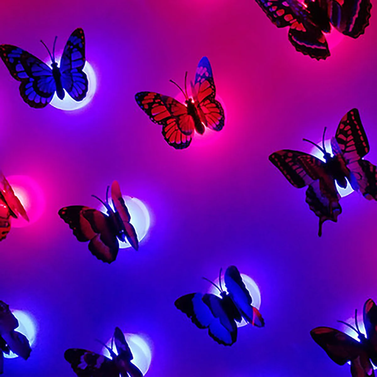 10 個 3D LED 蝶の装飾ナイトライトステッカーシングルとダブルウォールライト庭の裏庭の芝生パーティーお祝いパーティー