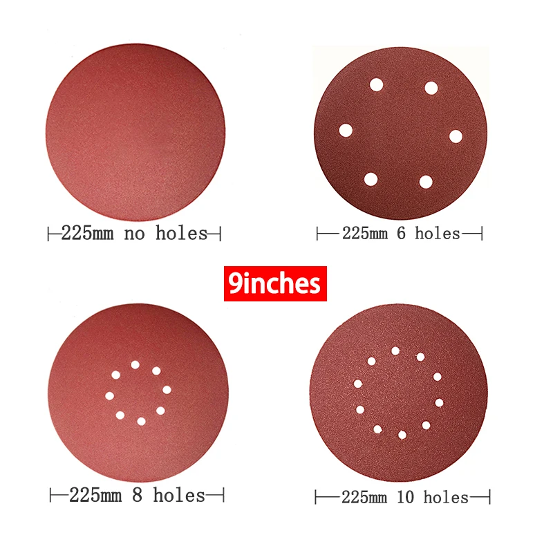 225mm 6/8/10Hole Wall Sander Sandpaper Metal Grinding Disc Abrasive Polishing Flat 40-60-80-100-120-2000Grit 9inch Sanding Tools