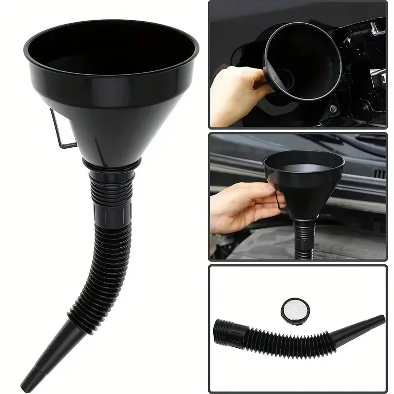 Embudo de combustible automotriz flexible multifuncional, herramienta de cambio de aceite y repostaje a prueba de derrames con boca ancha y mango, 1 ud.