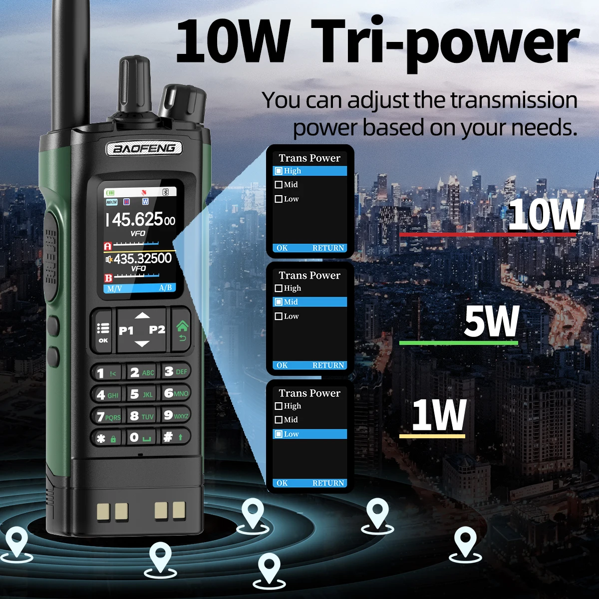 BAOFENG UV-32 GPS Walkies Talkie AM FM Long Range Bluetooth Programming 10W Wireless Copy Frequency 1000CH Two Way Radio UV-5RH