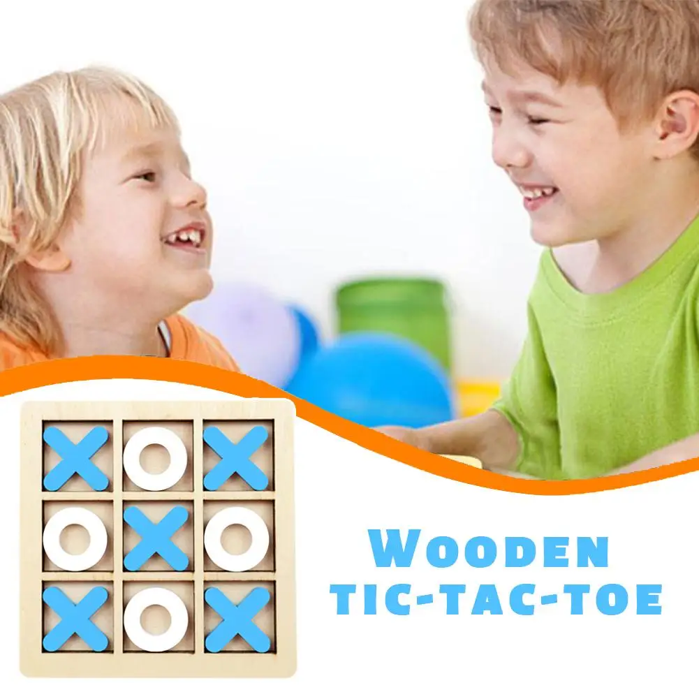 Wooden XO Tic Tac Toe Game Mini Chess Board Interaction Puzzle Montessori Play Game Training Brain Learing Early Educational Toy