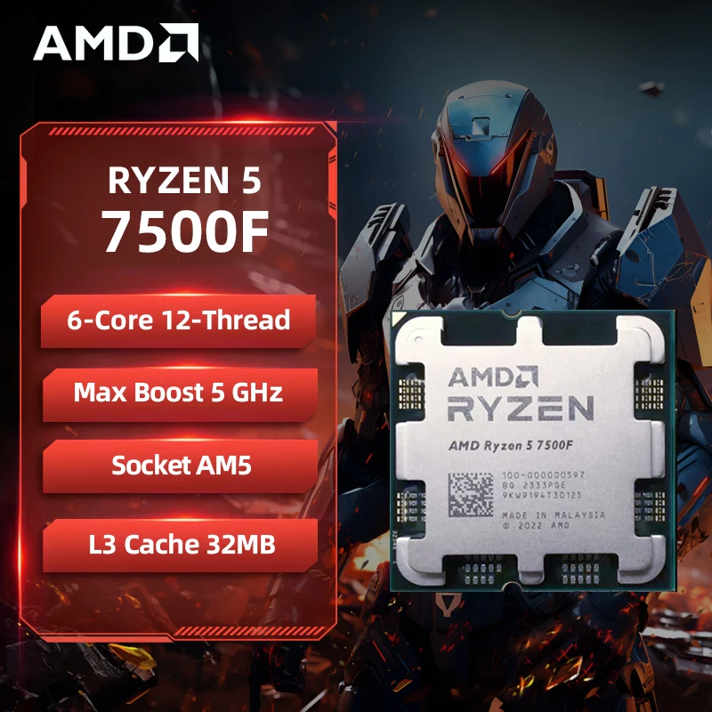 【Marca +】AMD Ryzen 5 7500F R5 7500F 3,7 GHz procesador de CPU de 6 núcleos y 12 hilos 5NM L3 = 32M 100-000000597 Socket AM5 sin enfriador