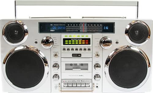 Brooklyn Wireless Bluetooth Speaker - Silver 1980S-Style Portable Boombox - CD Player, Cassette Player, FM Radio, USB