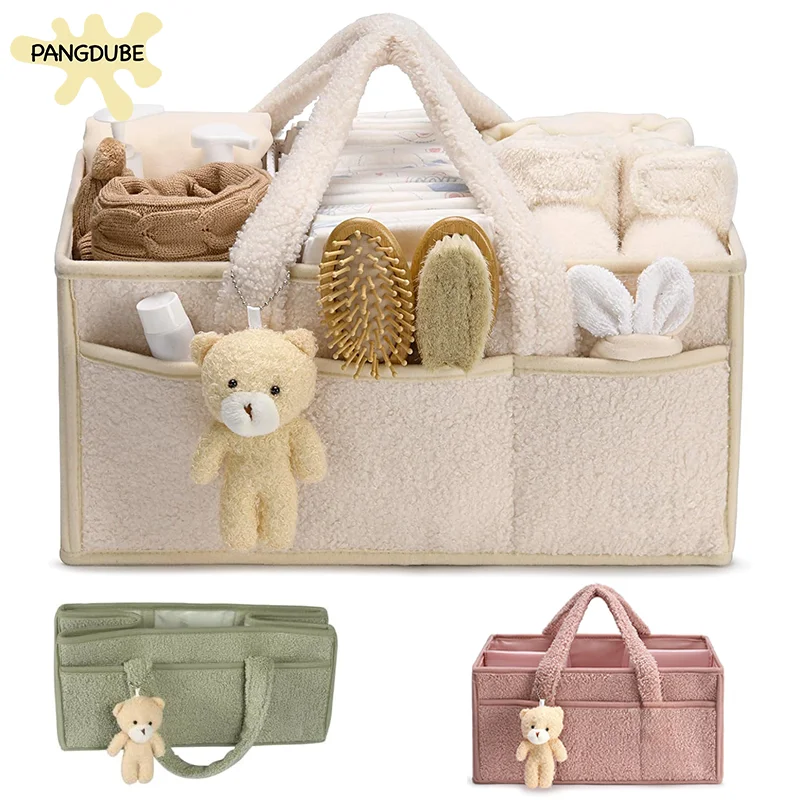 Pangdube empilhadores de fraldas de pelúcia & caddies saco de fraldas com urso de pelúcia caddy organizador berçário organizador de fraldas de bebê saco de fraldas de bebê