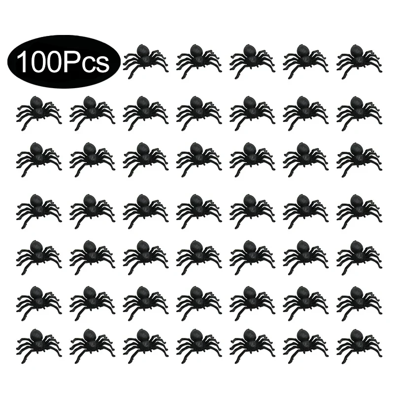 50/100pcs Halloween Black Spiders Small Luminous Plastic Spider Halloween Party Home Decoration Tricky Prank Toy Haunted House