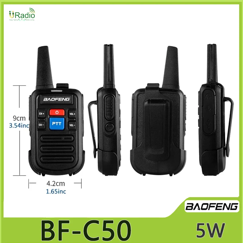 Baofeng BF-C50 Mini Walkie Talkie UHF Dual PTT 5W Kids Woki Toki Type-C Charger Child Intercom HF Transceiver 1500mAh Ham Radio