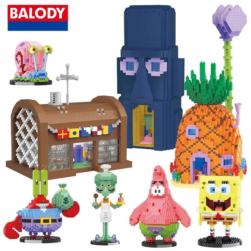 Blocos de construção Bob Esponja Krusty Krab Restaurante Casa de Abacaxi Calamardo Escenas de Quarto Patrick Star Figura Modelo Brinquedos Crianças Presentes