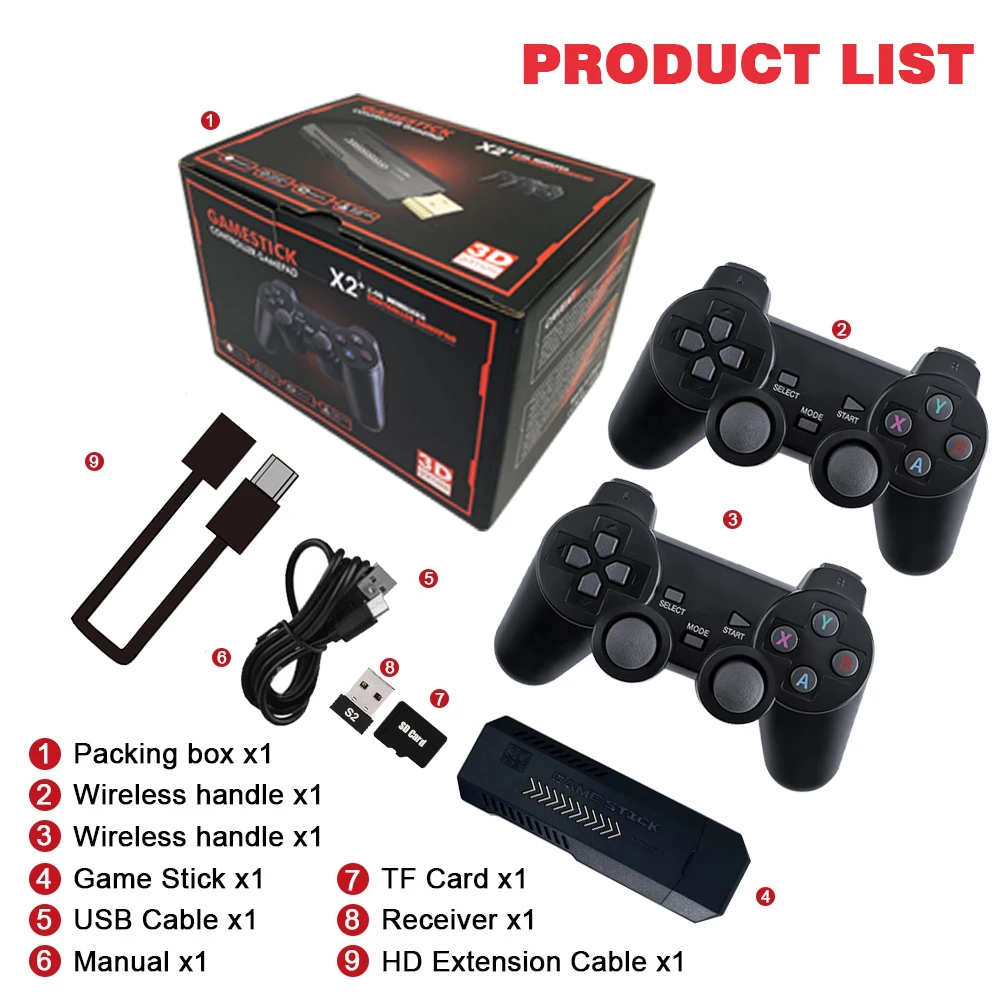 GD10 Plus เกมคอนโซล 4K 3D X2 Plus HD ทีวีเกมเล่น 2.4G Dual Handle คอนโซลวิดีโอเกมแบบพกพาสําหรับ PS1 N64