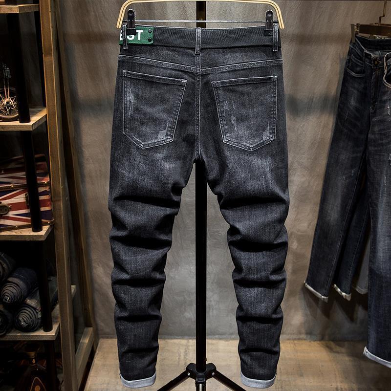 刺denimデニムジーンズ,スリムフィット,ロングパンツ,メンズストリートウェア,ヒップホップ,豪華,韓国スタイル,ファッション,春秋