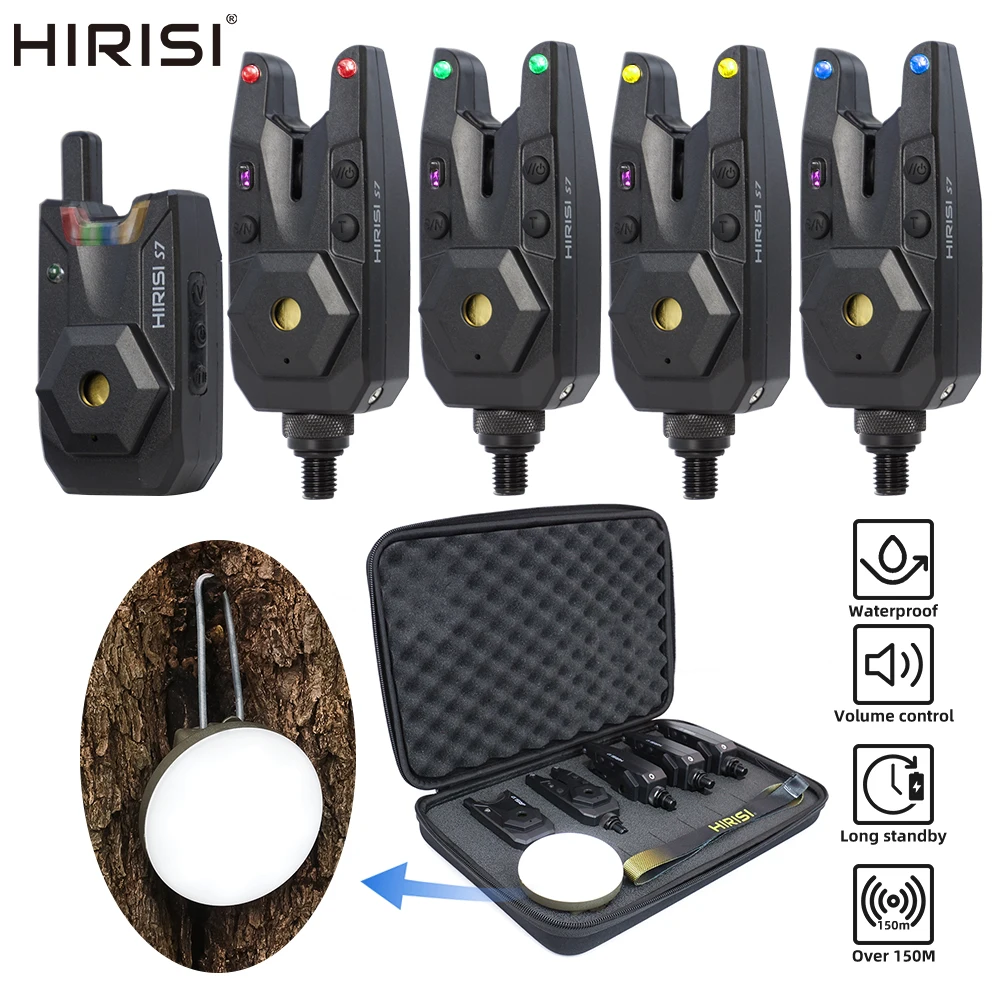 Hirisi-Juego de alarma inalámbrico para pesca de carpa, con luz de Camping, indicador de alarma de mordida impermeable, accesorios de pesca S7-4D