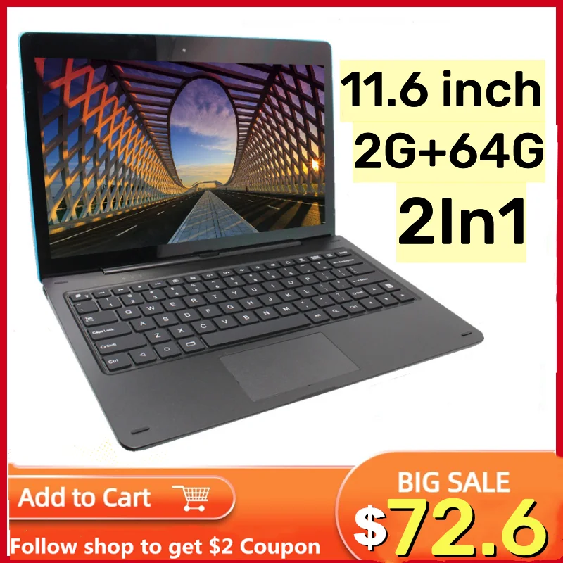 11.6 ''Tablet PC 2 em 1 com teclado de encaixe 2 GB DDR + 64 GB Windows 10 WIFI G12 Touching Screen1366 * 768 IPS câmera dupla