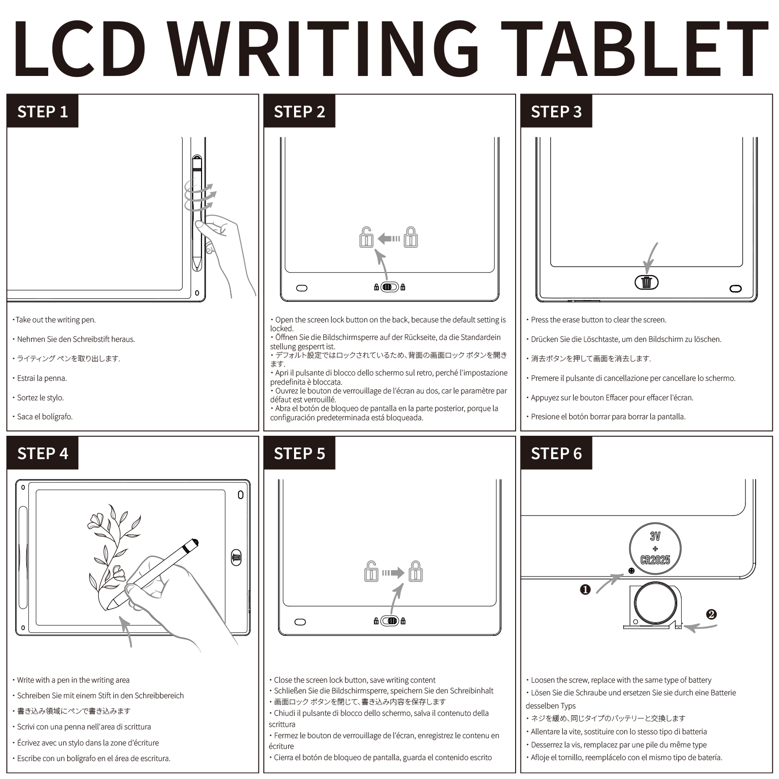 Tableta de escritura LCD de 8,5/10/12 pulgadas, tableta de dibujo Digital, almohadillas de escritura a mano, tablero electrónico portátil para garabatear para niños