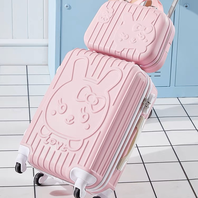 Mala de carrinho giratório para mulheres e meninas, adorável conjunto de bagagem de mão, mala de viagem com bolsa rosa, marca