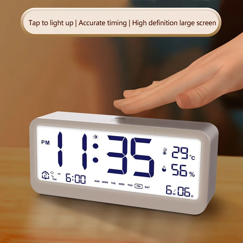 Reloj Digital multifunción Brillo LED Pantalla de temperatura y humedad ajustable Reloj despertador de modo dual