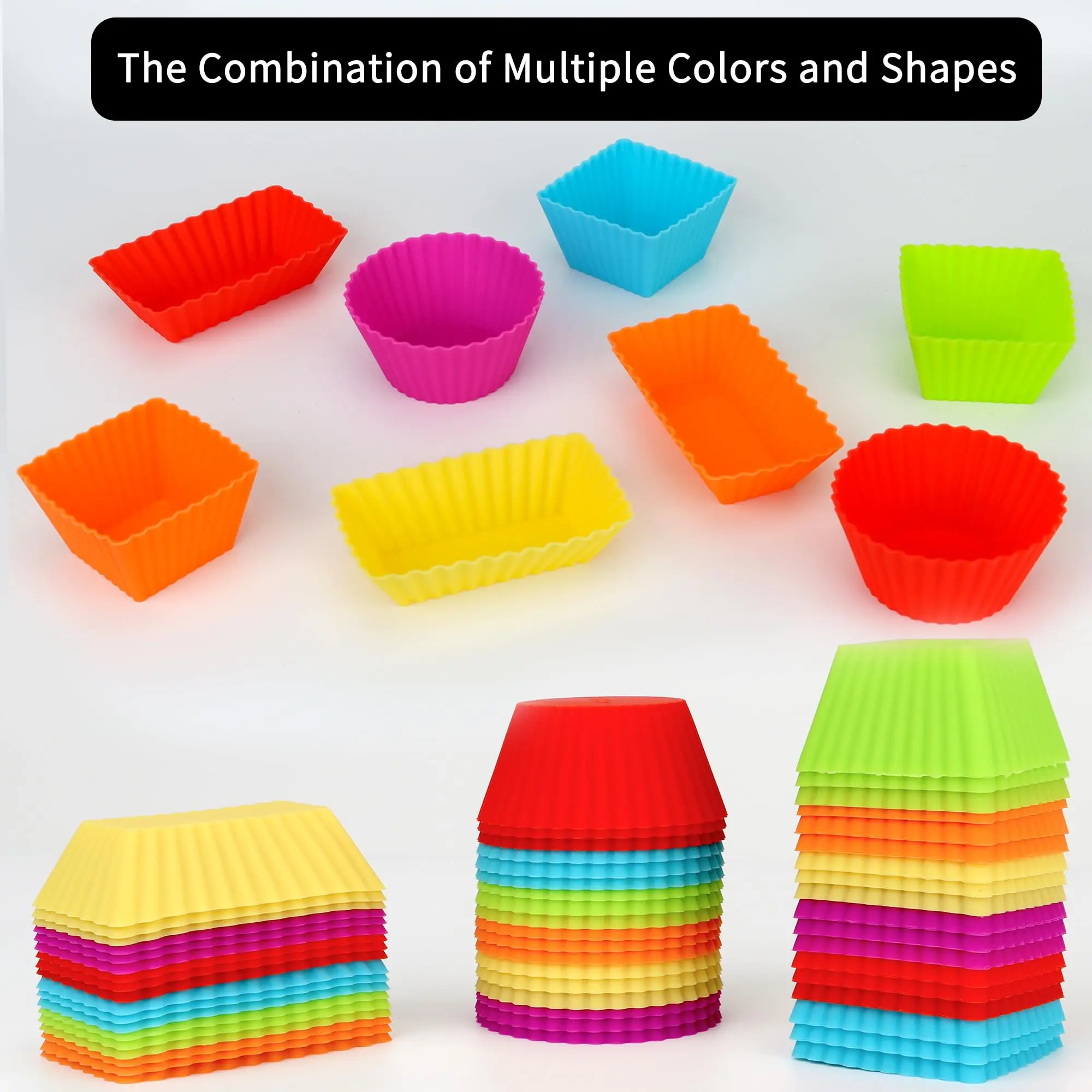 Reusable Silicone Cupcake Baking Cups Non-Stick Muffin Liners Molds Sets Bento Lunch Box Dividers Pastry Cake Molds Multicolor