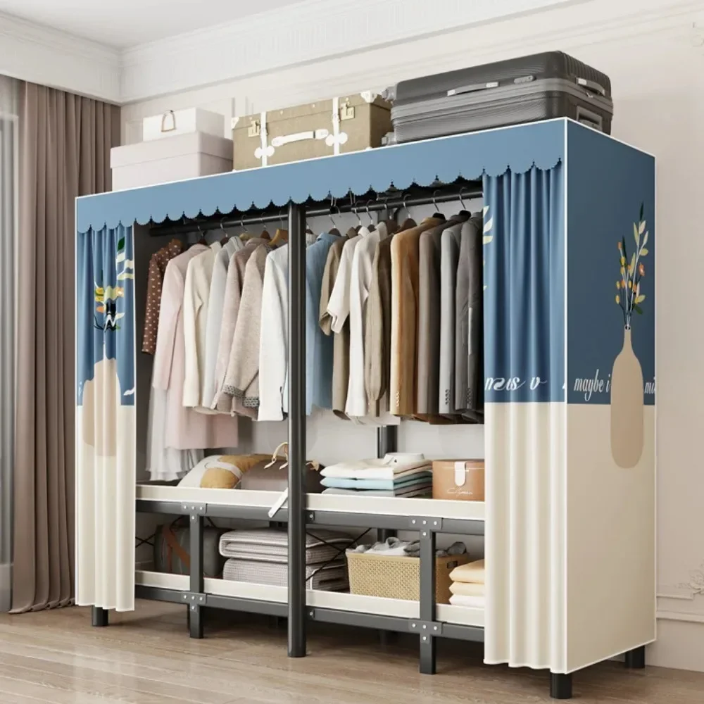 Installation-Free Wardrobe Simple Bedroom Folding Clothing Organizer Storage Cabinet Dustproof Integrated Metal Foldable Closet
