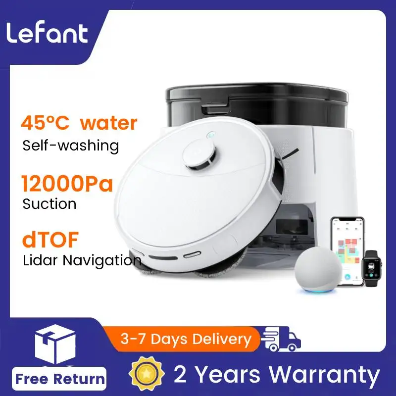 LEFANT Robot Vacuum Cleaner with Mapping, 12000Pa Suction, Emptying Station, Automatic Washing and Drying, DTOF Laser