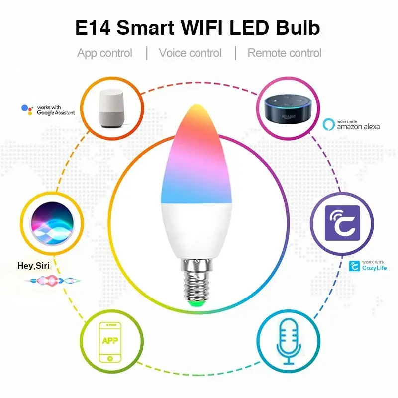 EWelink E14 Candle Lamp Smart Wifi 100-240V RGB 3000-6000K Dimmable Smart LED Light Bulbs Bedroom Living Room Voice Control