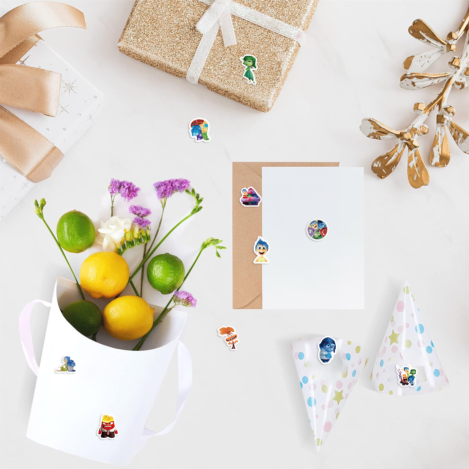 500 peças/rolo adesivos de anime disney dentro para fora, rolo de adesivos de vinil para laptop, pára-choques, skate, garrafas de água, computador