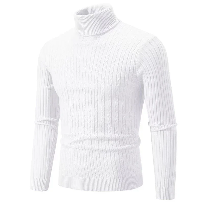 2025 nuevo suéter de cuello alto para hombre, jersey de Color sólido, tejido cálido, informal, sudadera de cuello alto, Tops de lana para hombre para invierno al aire libre