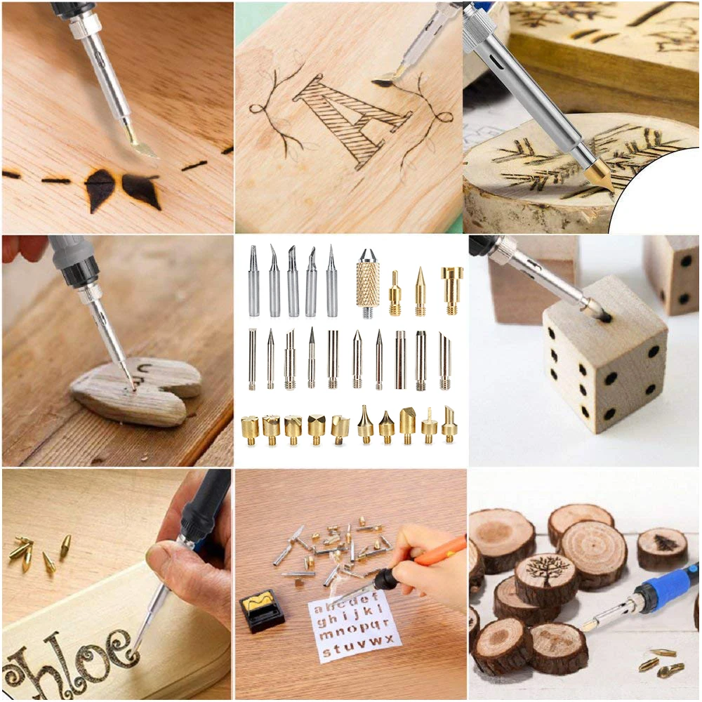 JCD 80W Engraving Pen Electric Soldering Iron Wood Burning Kit Flipping Word Embossing Pyrography Tool Craft 28PC TIP Set 908S