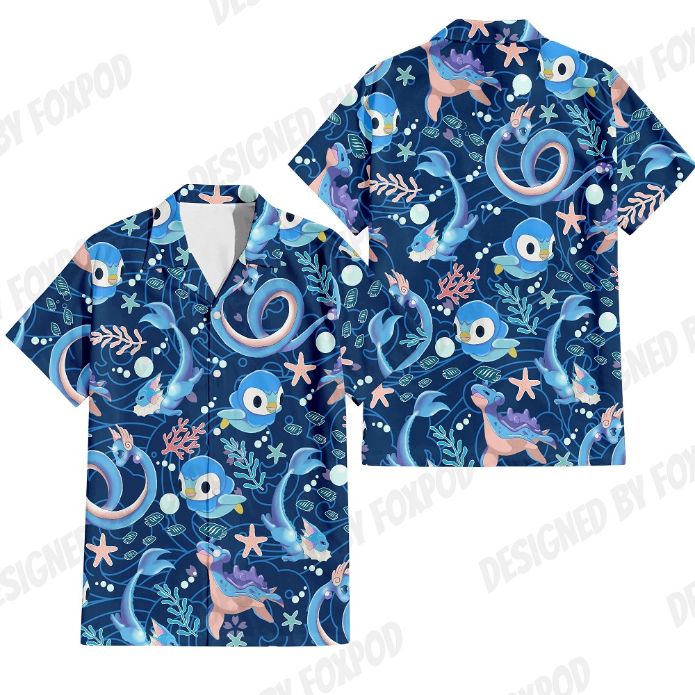Summer Anime Style Pattern Printing Cartoon Animal Oversized Hawaiian Short Sleeved Shirt For Men's Original Harajuku Clothes