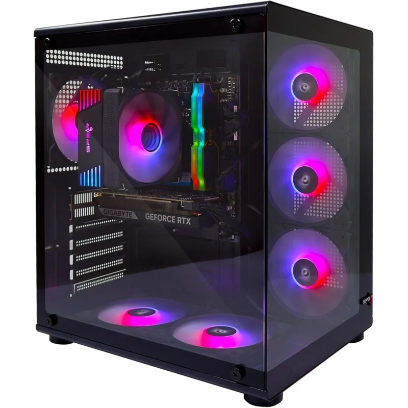 PC para juegos – i5-14400F, RTX 5050 Triple ventilador de 8 GB, 32 GB DDR5, 1 TB NVMe SSD 3300 MB/s, fuente de alimentación de 600 W, caja ARGB con 6 ventiladores ARGB y control remoto